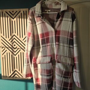 Maurices Red and White Plaid Cardigan